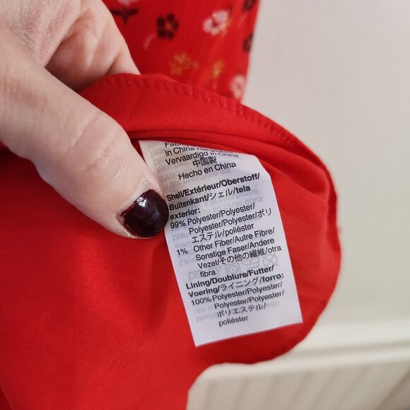 Madewell Ruffle-Strap Wrap Dress Red Midi Floral Print Summer Women's 6 - Picture 10 of 12